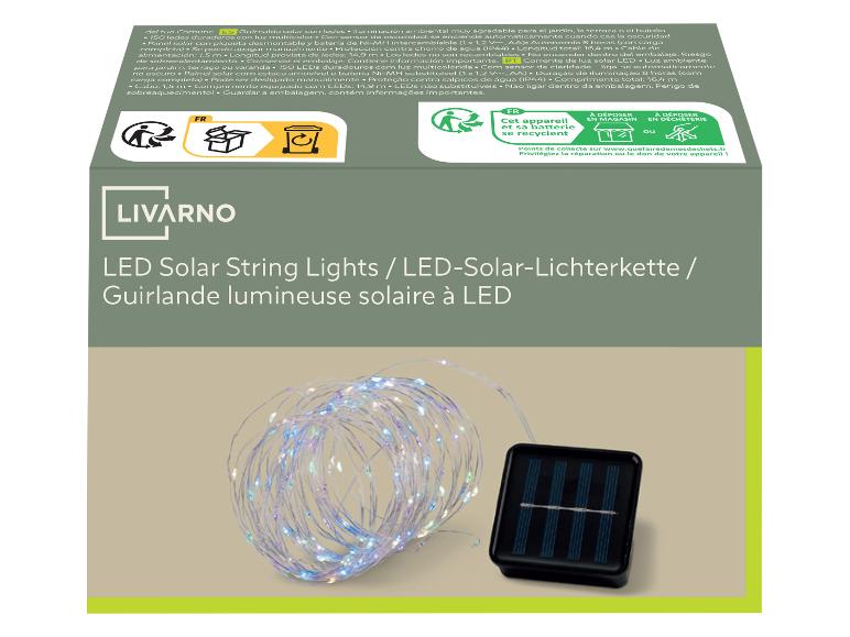 Guirlandes lumineuses solaires LED avec informations d'emballage et instructions de recyclage.