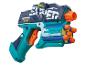 Pistolet jouet avec texte 'MODEL SUPER RAPID FIRE', couleurs sarcelle, bleu et orange.