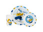 Un ensemble comprenant une assiette, un bol et un verre avec un motif de Donald Duck.