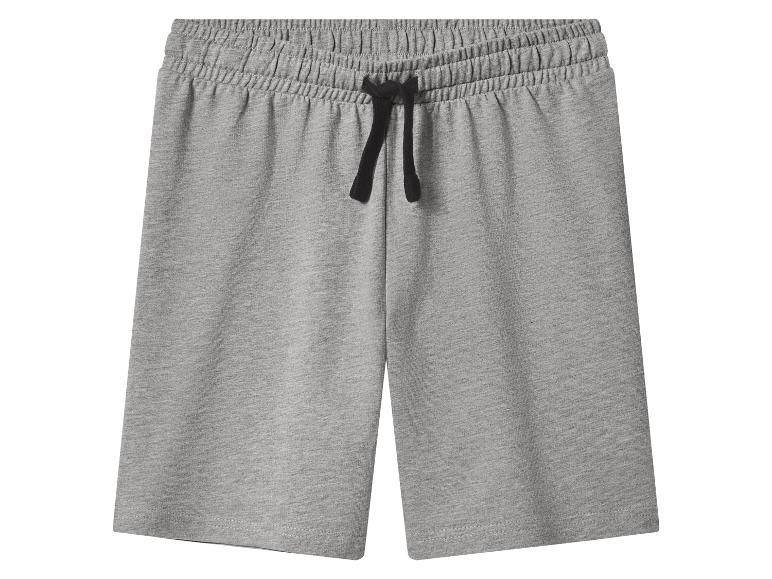 Short en jersey gris avec taille élastique et cordon de serrage noir.