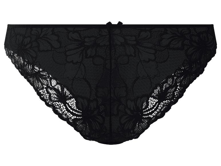 Culotte en dentelle noire avec motif floral et petit nœud en haut.
