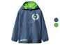 Veste coupe-vent bleue Minecraft avec capuche verte.