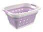 Un panier à linge pliable violet avec des coeurs.