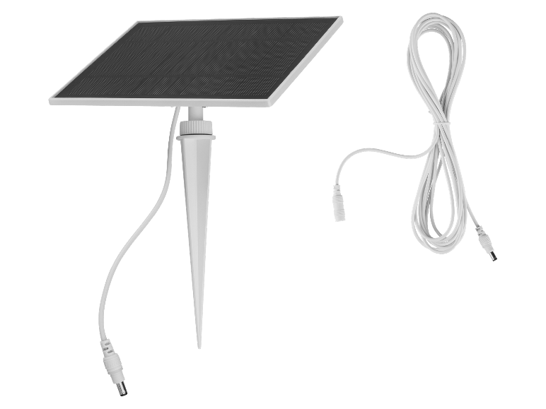 Un panneau solaire avec câble et connecteur pour usage extérieur.