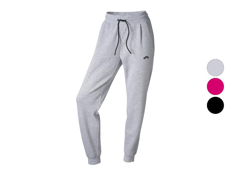 Pantalon de jogging gris avec cordon de serrage noir et logo, également disponible en fuchsia et noir.