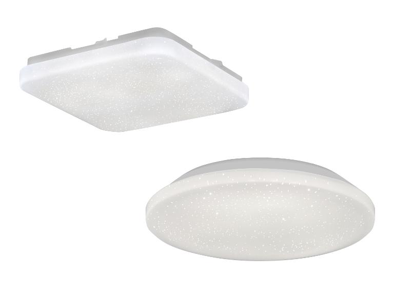 Deux plafonniers LED modernes, un carré et un rond, avec un effet étoilé.