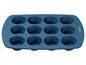 Un moule à muffins en silicone bleu avec 12 cavités.