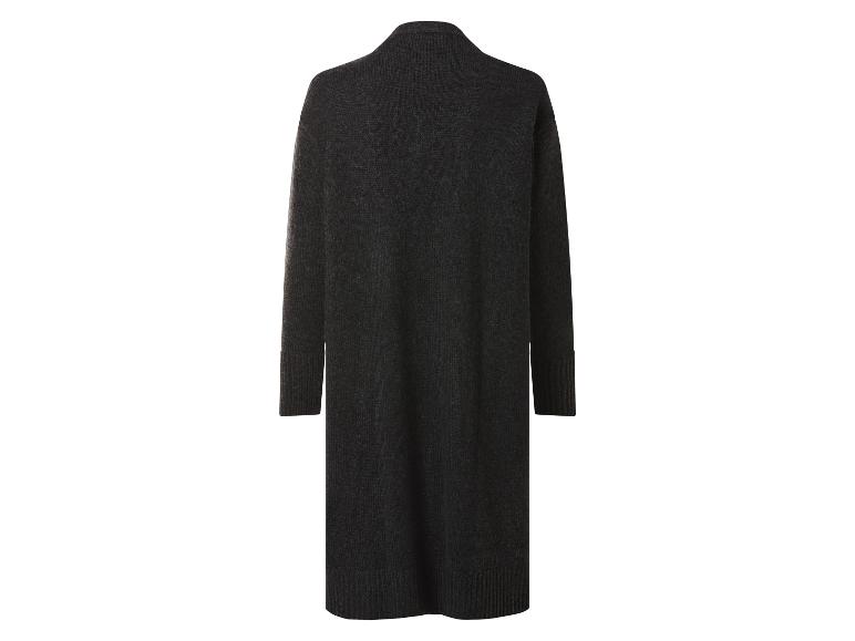 Vue arrière d'un long cardigan en maille gris foncé avec poignets et ourlet côtelés.