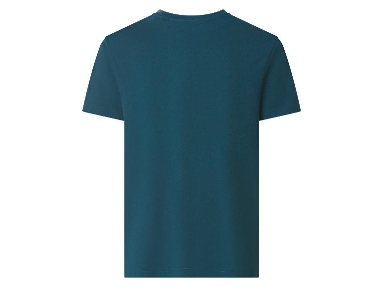 Vue de dos d'un t-shirt uni à manches courtes bleu sarcelle foncé.