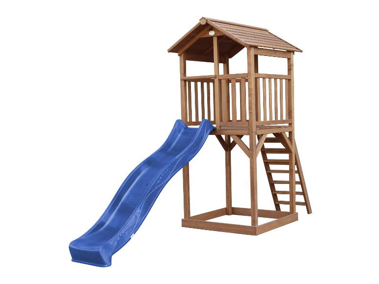 Tour de jeu en bois avec toboggan bleu pour enfants