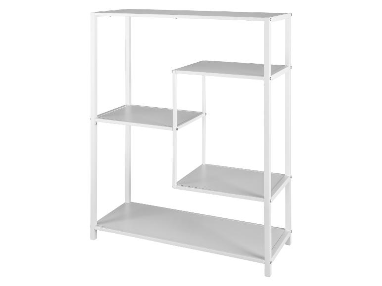 Étagère blanche moderne à plusieurs niveaux.