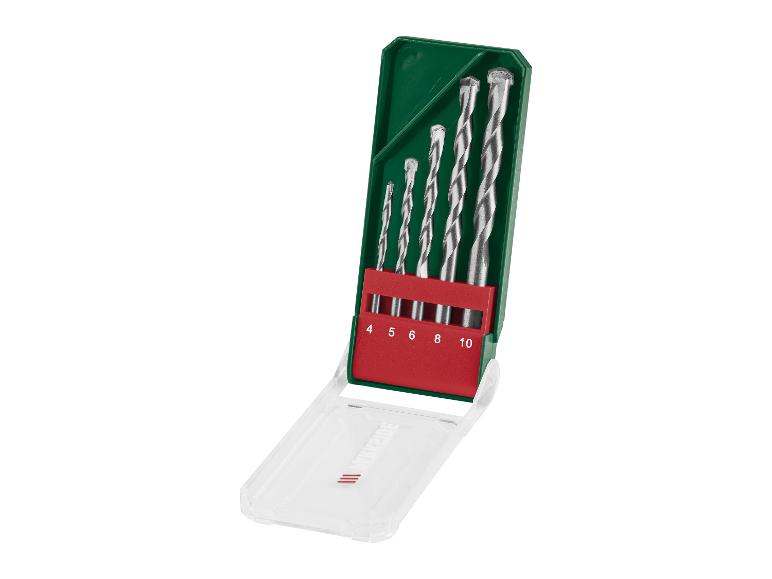 Un jeu de quatre mèches pour béton Würth dans une boîte de rangement verte.