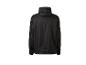 Veste coupe-vent noire à capuche avec bande réfléchissante, vue arrière.