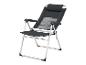 Chaise de camping pliable avec dossier réglable et accoudoirs, en gris et noir.