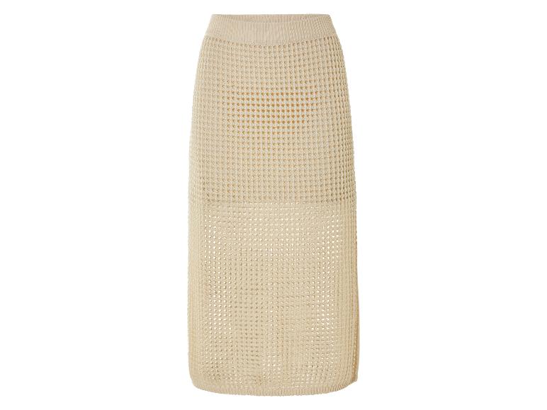 Longue jupe beige en tricot ajouré.