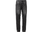 Pantalon jogger en jean gris foncé pour homme avec taille élastique et chevilles resserrées.