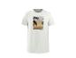 T-shirt blanc pour homme avec un motif graphique de coucher de soleil 'Golden Hour' et palmiers.