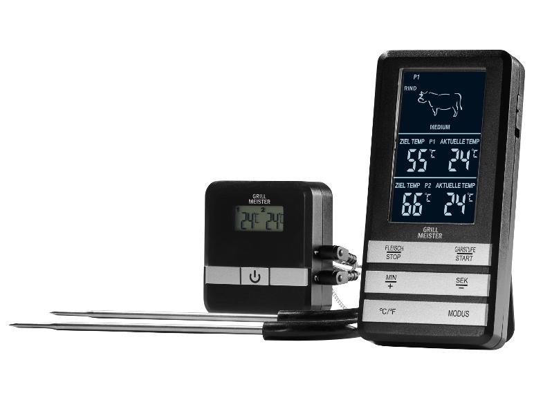Thermomètre de cuisson numérique Grill Meister avec deux sondes et écran LCD.