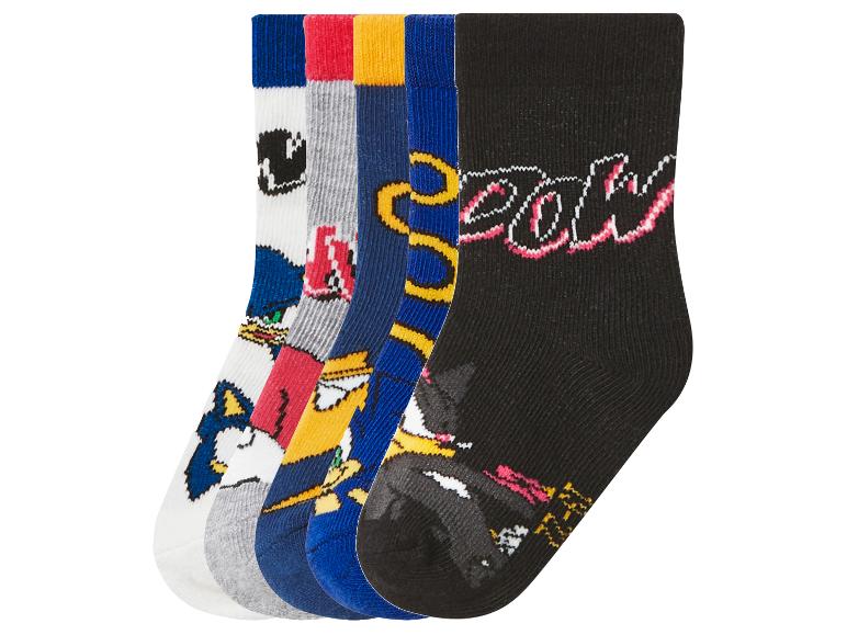 Cinq paires de chaussettes pour enfants avec des motifs Sonic the Hedgehog et Tails.