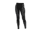 Legging de sport noir avec rayures grises et détails de compression.
