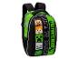 Sac à dos vert et noir avec des personnages de jeu vidéo et le texte 'TIME TO MINE'.