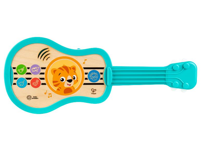 Guitare jouet Baby Einstein et Hape avec un tigre, des animaux et des notes de musique.