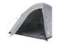 Tente dôme Crivit grise avec entrée ouverte