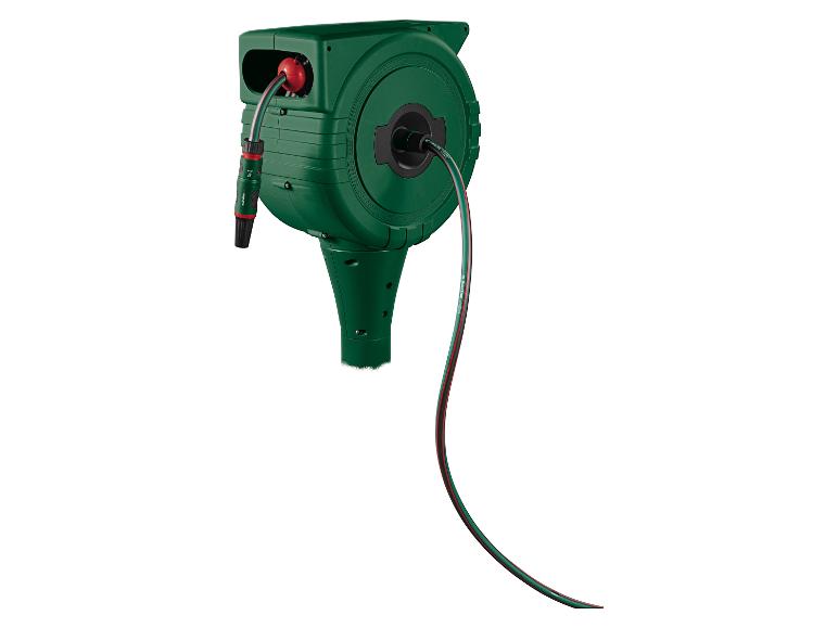 Dévidoir de tuyau d'arrosage vert avec tuyau et buse