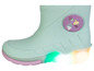 Bottes de pluie vertes avec un motif de glands et des semelles lumineuses.