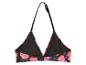 Haut de bikini triangle noir à imprimé floral hibiscus.