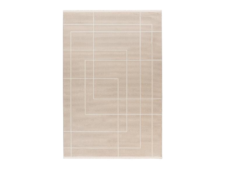 Tapis beige avec motif géométrique de lignes blanches