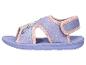 Sandale enfant violette et rose avec imprimé licorne et flocons de neige.