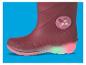 Botte de pluie bordeaux pour enfant avec motif floral et semelle lumineuse.