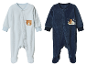 Deux pyjamas bébé de couleurs différentes avec de jolis motifs d'animaux.