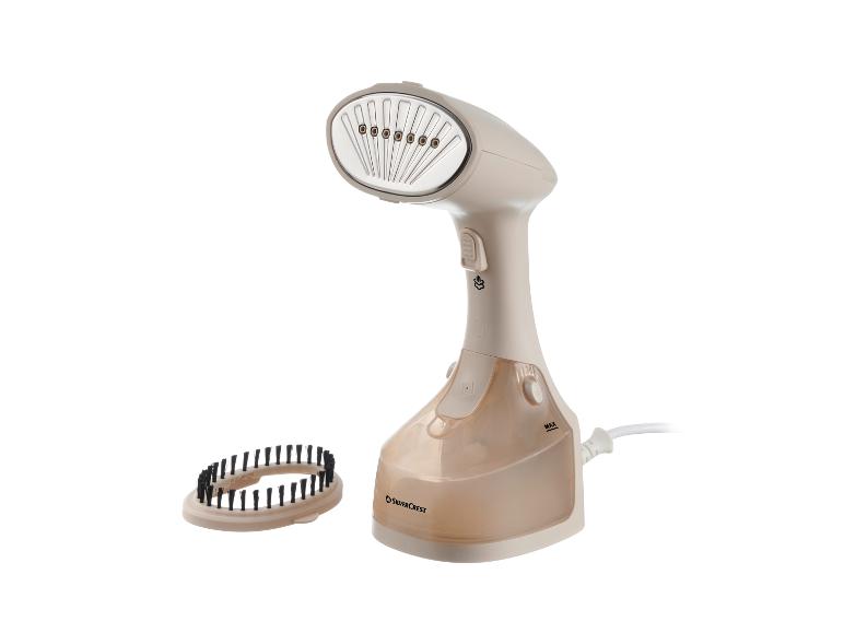 Défroisseur vapeur portable avec accessoire brosse.