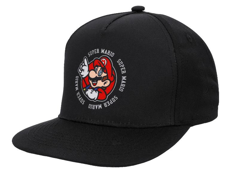 Casquette noire avec logo Super Mario et image de Mario.