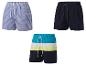 Shorts de bain rayés, unis et multicolores.