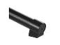 Tube noir avec embout et base de support, sur fond blanc.