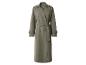Trench-coat long kaki à double boutonnage avec ceinture nouée.