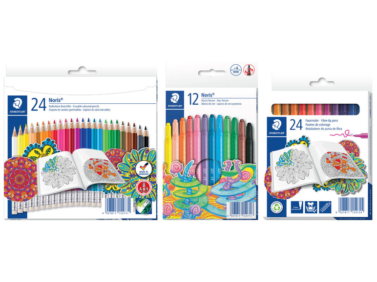 Aller en mode plein écran : STAEDTLER Crayons de couleur 24 pièces ou Feutres de coloriage 24 pièces ou Crayons de cire 12 pièces - Image 1