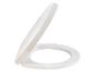 Siège de toilette blanc avec couvercle ouvert.