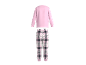 Haut rose à manches longues et pantalon de pyjama à carreaux.