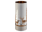 Bougeoir cylindrique blanc et doré avec motif de silhouette de cerf et de forêt