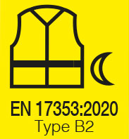 Étiquette EN 17353:2020 Type B2 avec gilet et lune.
