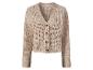 Gilet beige en tricot côtelé, boutonné.
