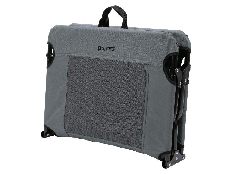 Transporteur pliable gris pour animaux de compagnie avec poignée et inserts en maille.