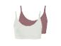 Ensemble de deux soutiens-gorge de sport sans couture en blanc et rose foncé.
