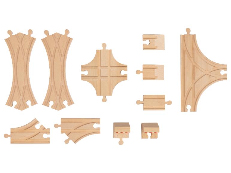 Rails de train en bois, y compris deux courbes et un croisement.