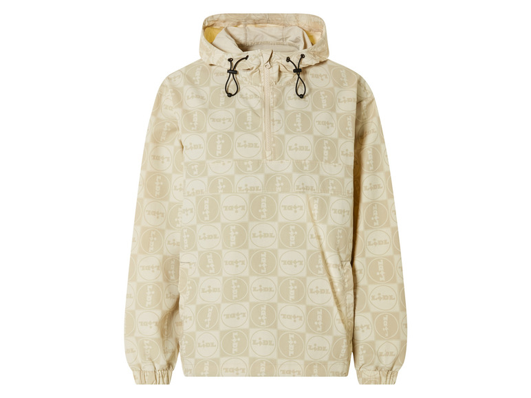 Une veste beige à capuche avec le logo Lidl.
