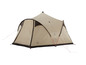 Une tente beige Grand Canyon avec des cordes rouges